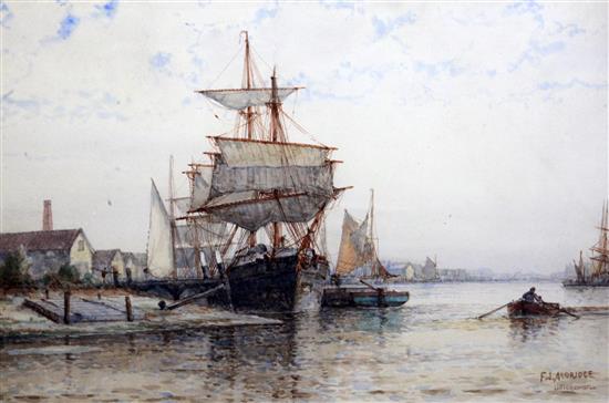 Frederick James Aldridge (1850-1933) Shipping in Littlehampton Harbour, LAlephapx ?? 14 x 21.5in.